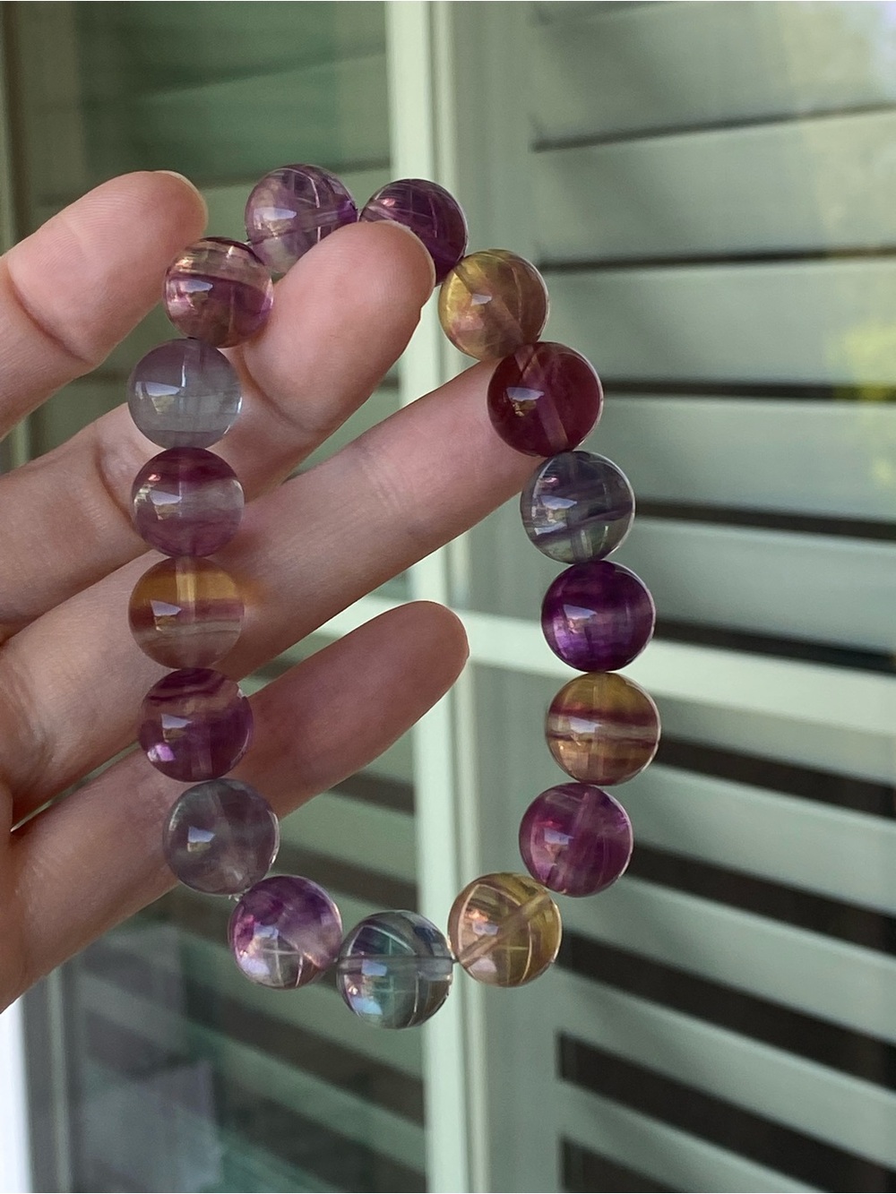 Rainbow Fluorite Bracelet 11.9mm Large Bead Natural Crystal Bracelet 7 Inch